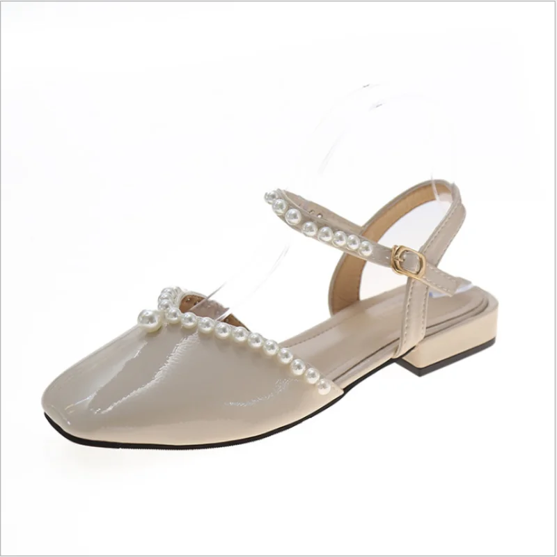 

Summer 2021 new Women's Sandals Solid Color Beaded Casual Sandals In-line Buckle Women's Sandals Sexy Square Heel High Heels