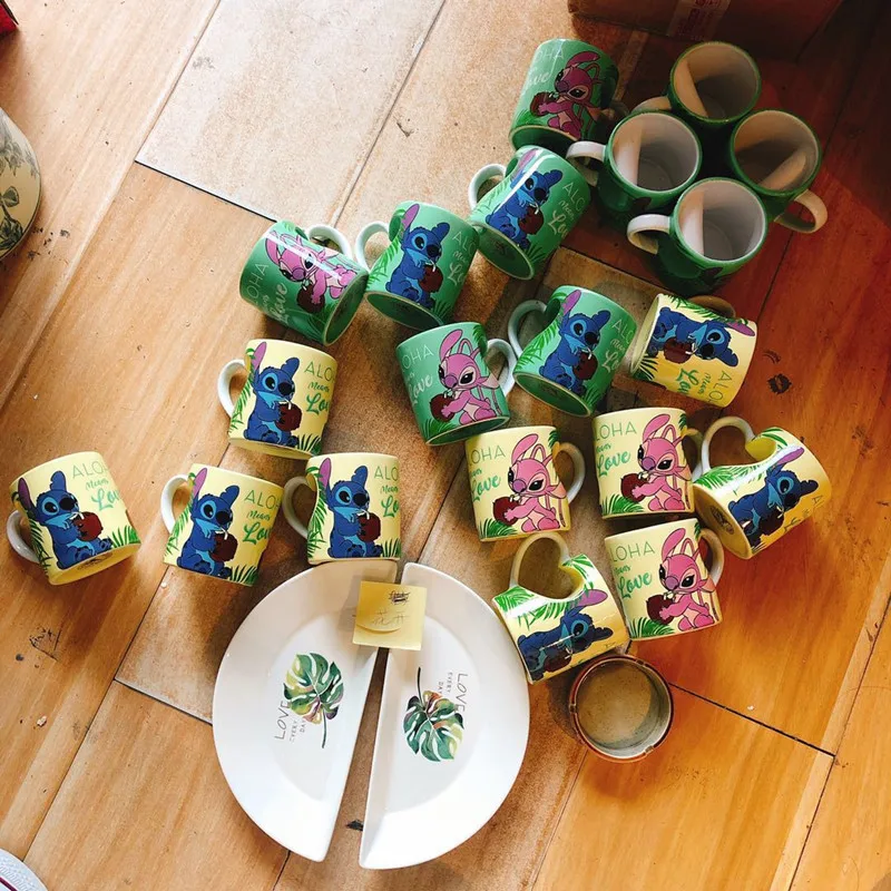 Ангел Ститч керамическая пара (2 шт) кружка кофейная чашка с ручкой в форме сердца