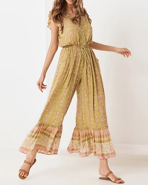 Комбинезоны Everkaki Boho с оборками, женские комбинезоны с поясом, регулируемые женские винтажные комбинезоны, женские комбинезоны, Новинка осени
