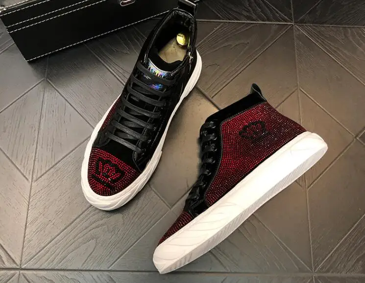 Туфли мужские высокие блестящие со стразами повседневная обувь на толстой