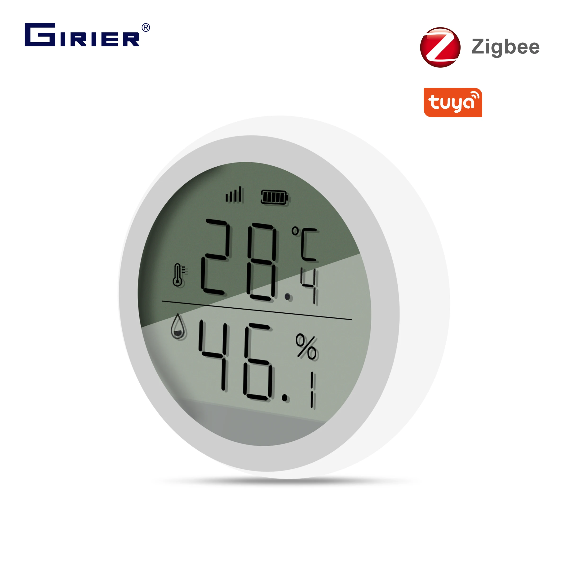 Умный датчик температуры и влажности GIRIER Tuya ZigBee с ЖК цифровым дисплеем работает