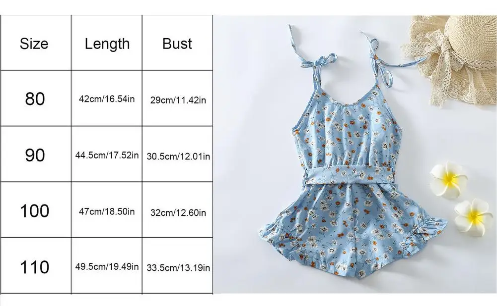 

Toddler Baby Girl Clothes Summer Sleeveless Flowers Print Strap Romper Jumpsuit Outfit Cotton Sunsuit