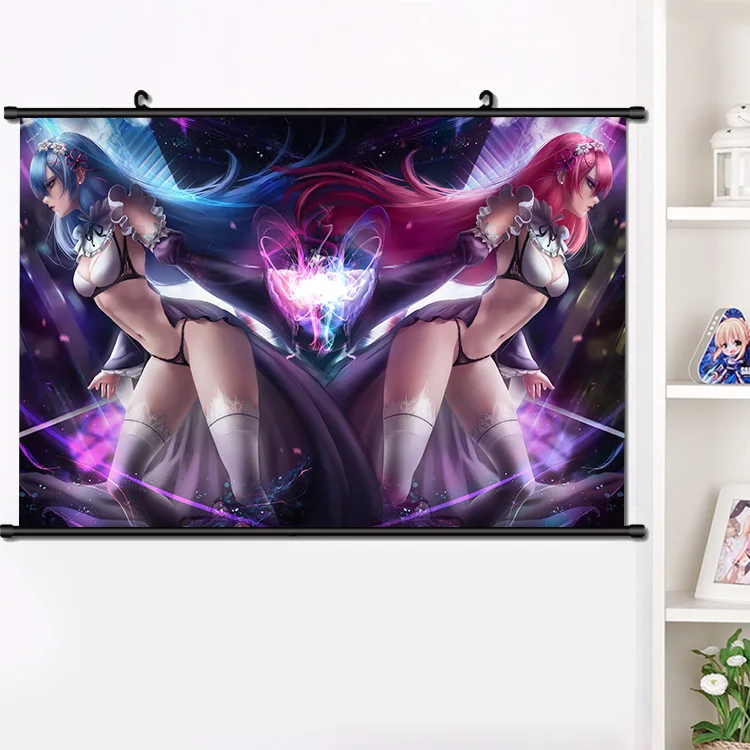 

Anime Re:zero kara hajimeru isekai seikatsu Rem Ram Cute Cosplay Wall Scroll Mural Poster Wall Hanging Poster Home Decor 40×60cm