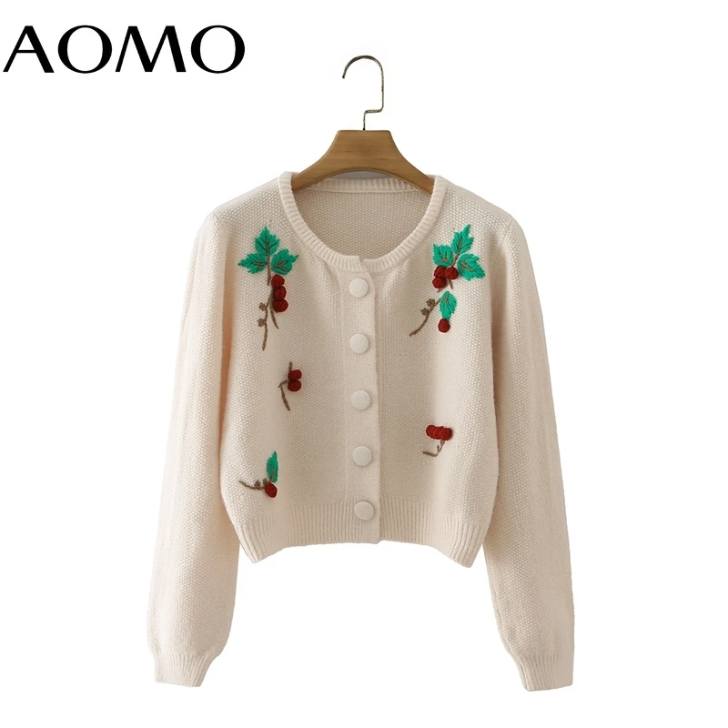 

Женский вязаный кардиган AOMO, элегантный Укороченный кардиган с 3D вышивкой и цветами, винтажный джемпер, модель 2021 года, 4T153A