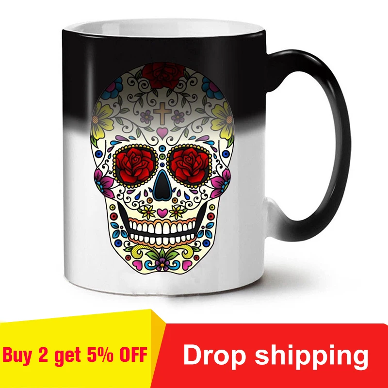 Цветные цветные кружки с черепом стеклянная Термокружка изменяющимся цветом