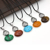 retro party natural gem stone shell quartz crystal agate square aventurine turquoise pendant necklace jewelry exquisite gift