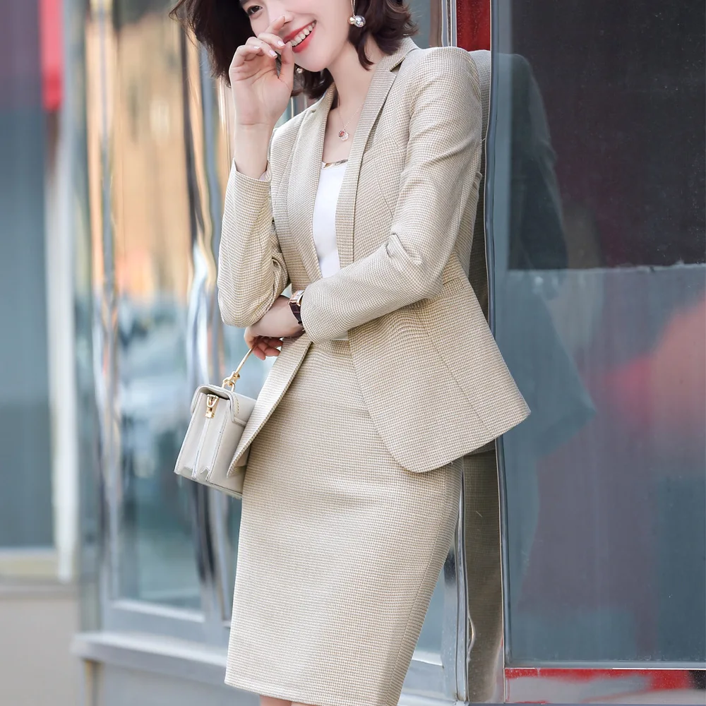 

Women Fashion Office Clothes 2020 Spring Autumn Women Skirt Suits Egelant Ladies Formal Wear Host Two Piece Skirt Set Uniform