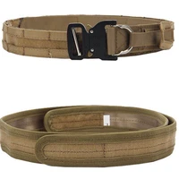 tactical hunting duty belt metal d ring rigger duty belt outdoor inner outer one piece combat sport belt molle train waist belt
