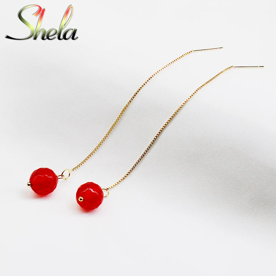 Шела длинные красные модные свисающие серьги для женщин с геометрическим узором