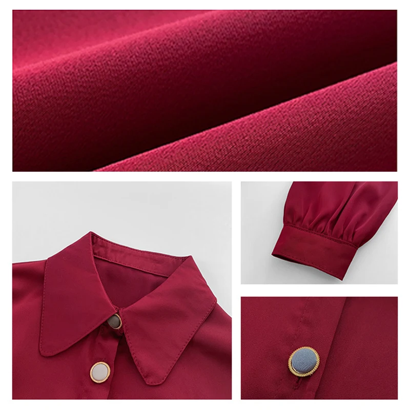 Женская атласная блузка элегантная Осенняя рубашка белого цвета с имитацией