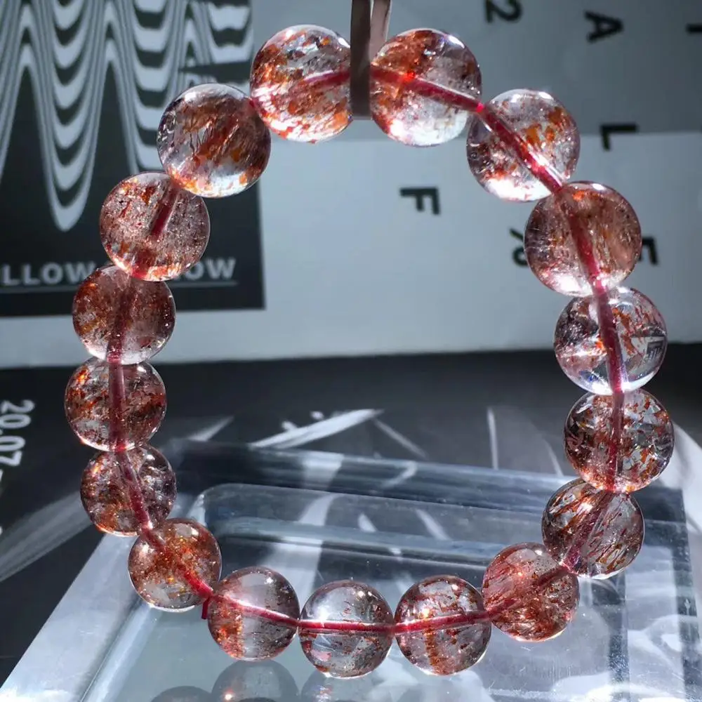 Топ натуральный красный Lepidocrocite КВАРЦ СУПЕР семь 7 мелодий браслет 12 мм