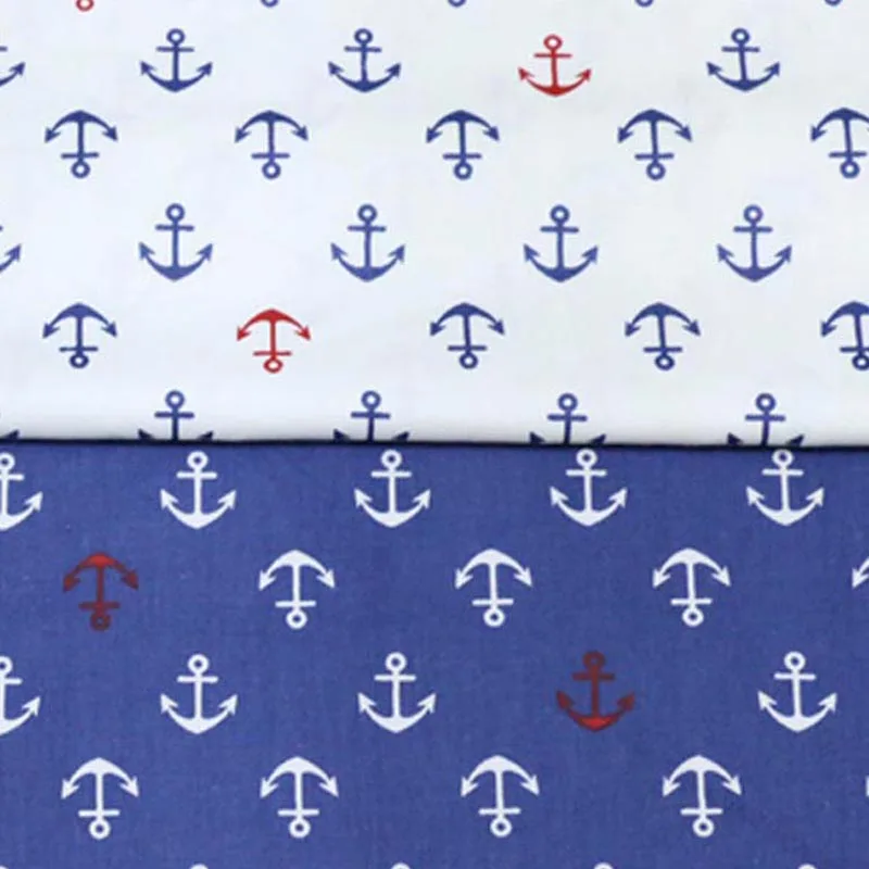 100% хлопок твил Ткань Морской Стиль: белый темно синий с якорем ткани для DIY
