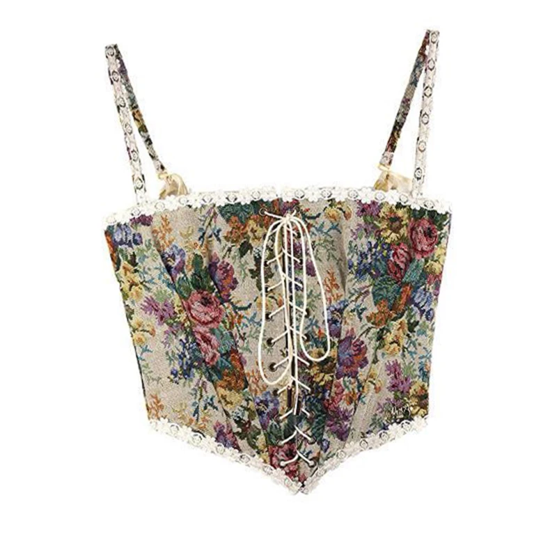 

Женский топ на бретельках, Элегантный дизайнерский бандажный Топ во французском винтажном стиле, корсет с цветочным принтом