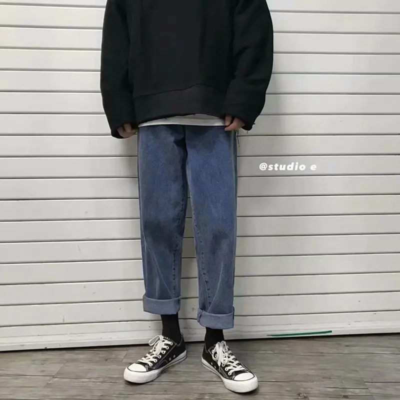 

Men Jeans Casual Slim Cotton High Quality Denim Jeans Men Autumn Streetwear Loose Straight Ankle Length Jeans Pants