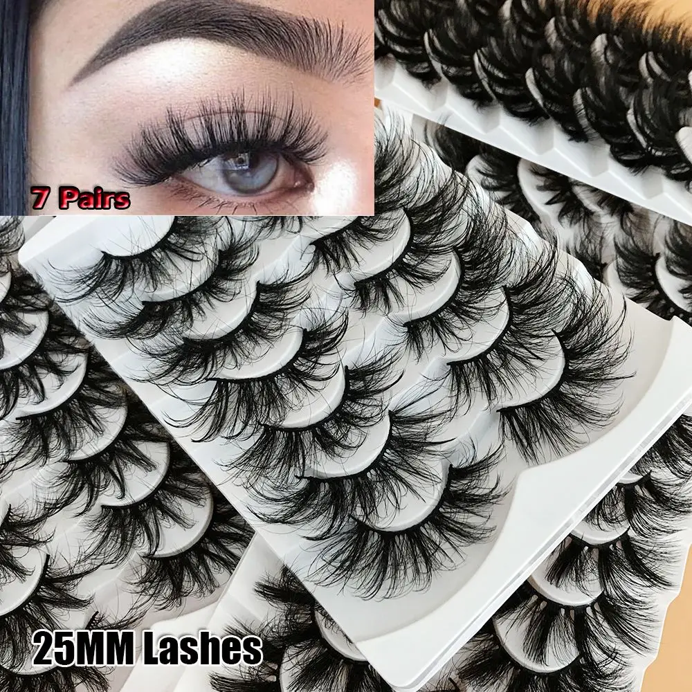 

7 Pair 25mm Cruelty Free Thick Natural Long Fluffy False Eyelashes 25mm Lashes Messy 6D Faxu Mink Hair