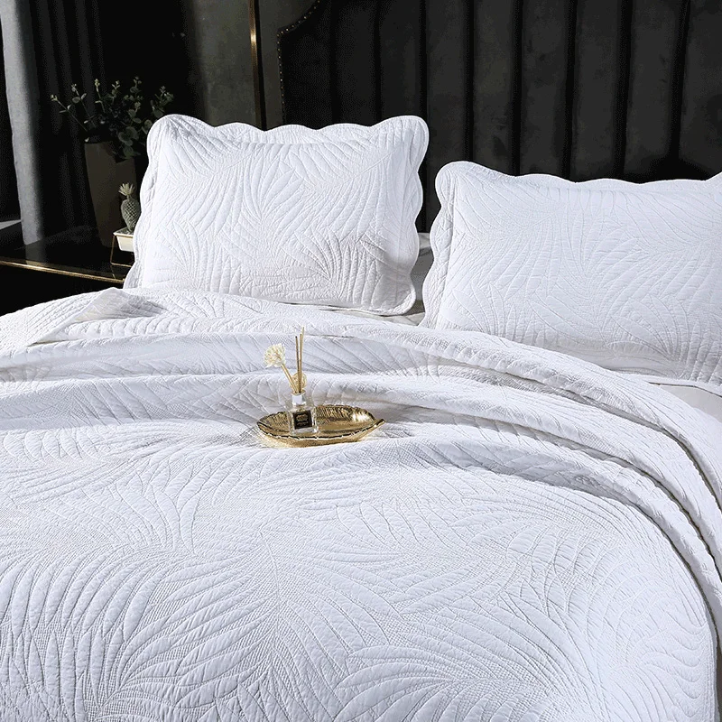 Economici Copriletti Bianchi Sulla Trapunta Del Letto Set 3 Pezzi Copriletto Ricamato In Cotone Federa Copriletto King Size Coperta Estiva Per Letto