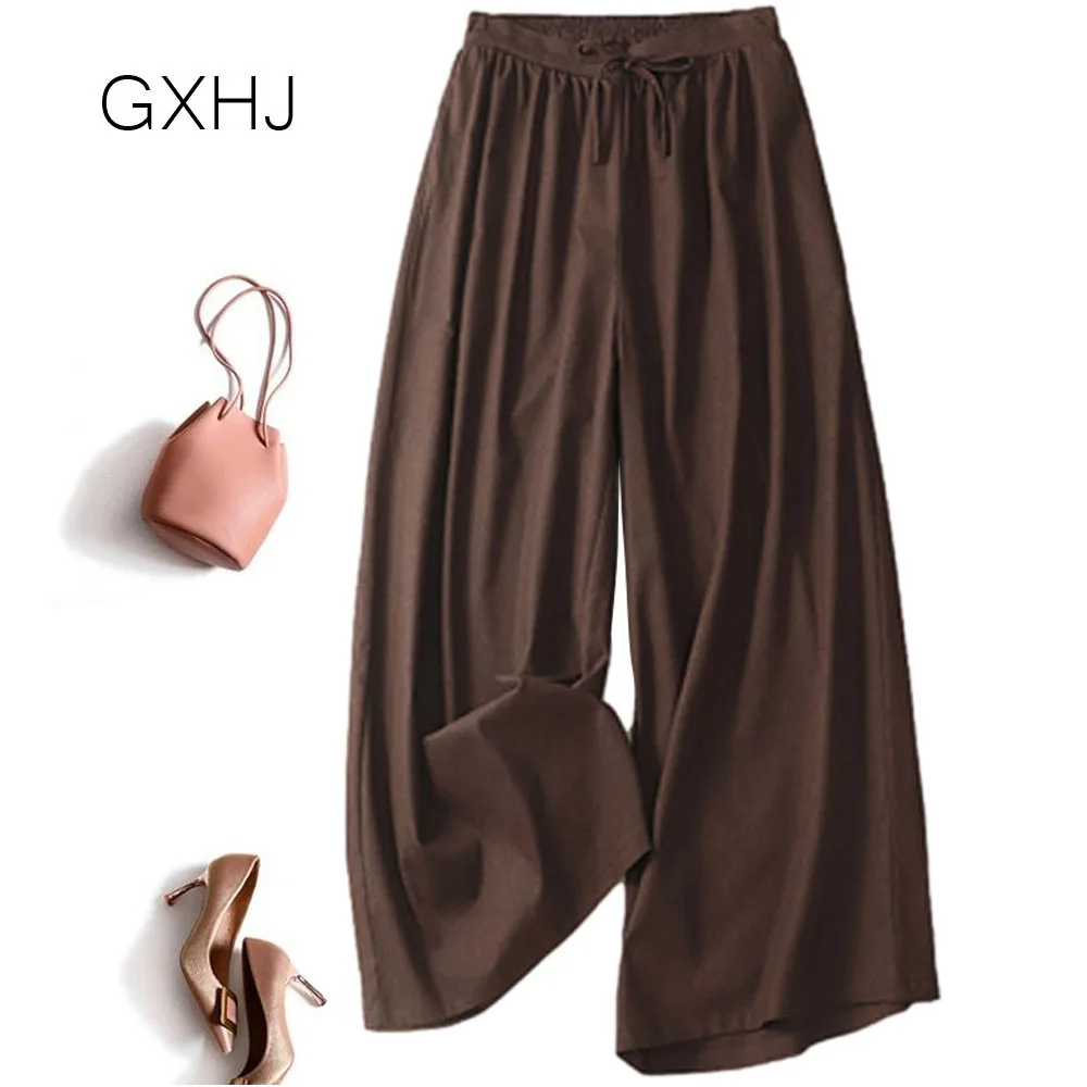 Брюки женские с широкими штанинами льняные повседневные Хлопковые Штаны