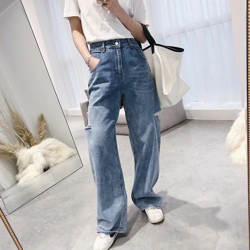 Новинка 2020 шикарные универсальные уличные модные мешковатые прямые джинсы в