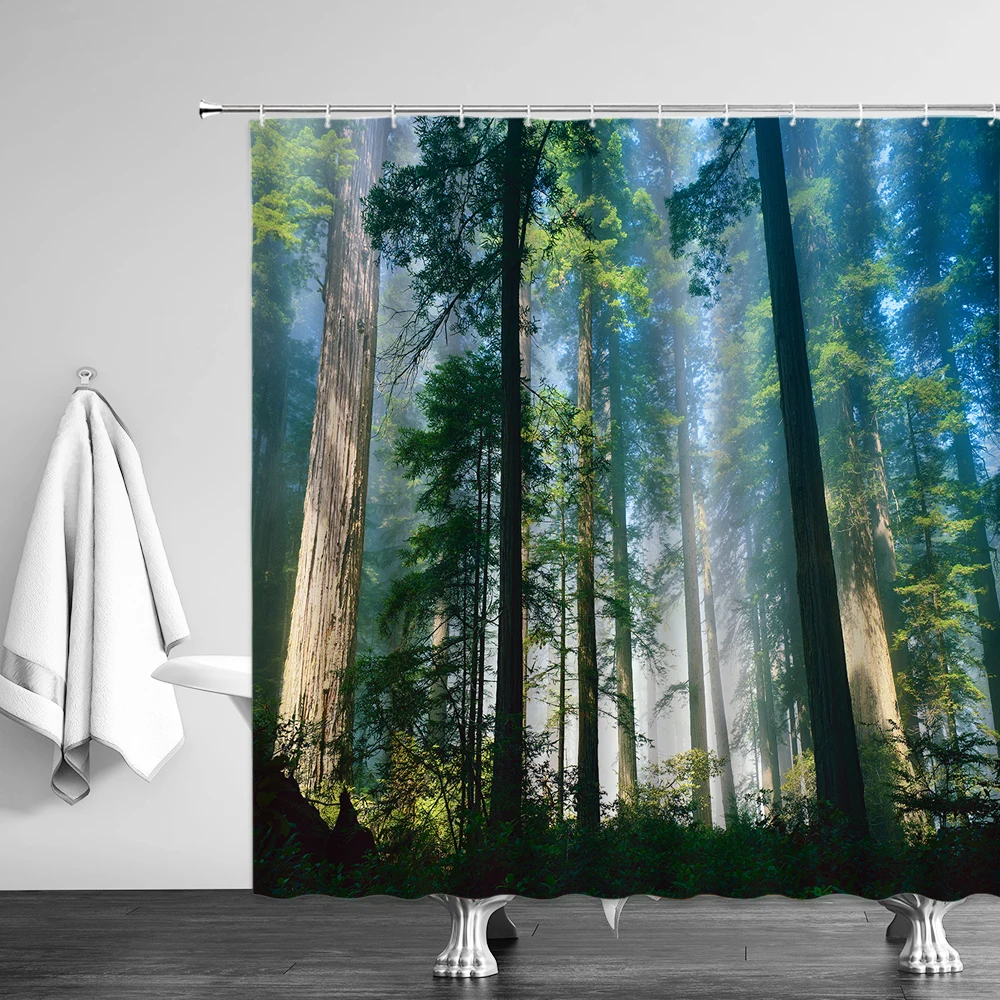 Штора для душа с природным пейзажем s лесной водопад зеленый луг цветок весенний