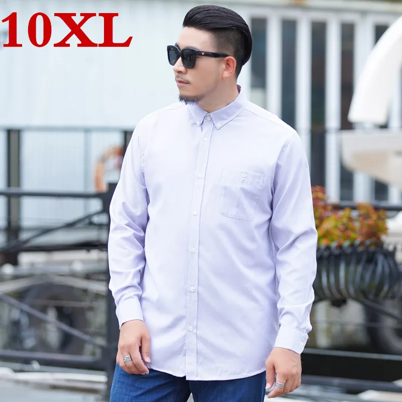 

Mens plus 9XL size 10XL Long Sleeve Solid Oxford Dress Shirt with Left Chest Pocket High-quality Male Casual Tops Button Shirts