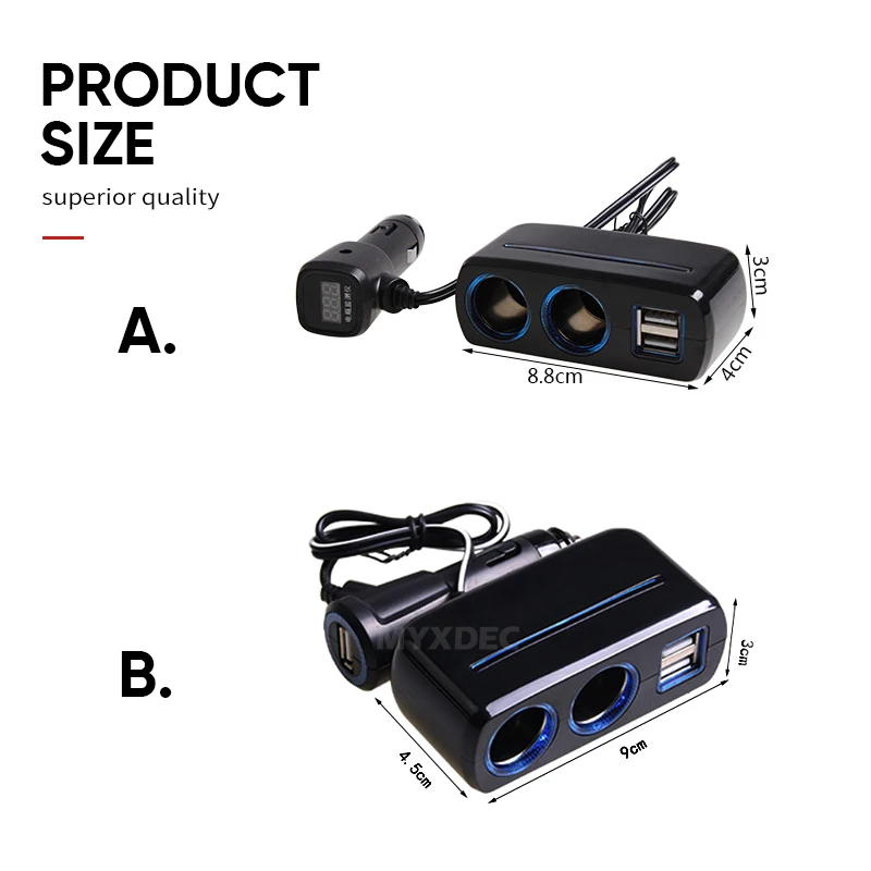 Тройная Розетка от 1 до 2+ 3 USB источник питания Автомобильное зарядное устройство с синим светильник автомобильный адаптер аксессуар DC12V