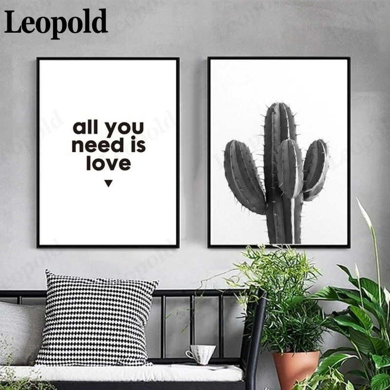 

Nordic Minimalist Black and White Series Canvas Poster Letter Cactus Heart Picture Print Bedroom Living Room Decoration Painting