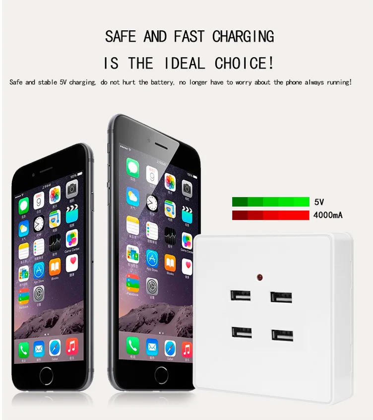 Bcsongben 2/4 портов USB Монтажная настенная розетка зарядное устройство адаптер питания штепсельная розетка заземленная электрическая настенная Зарядка адаптер зарядка