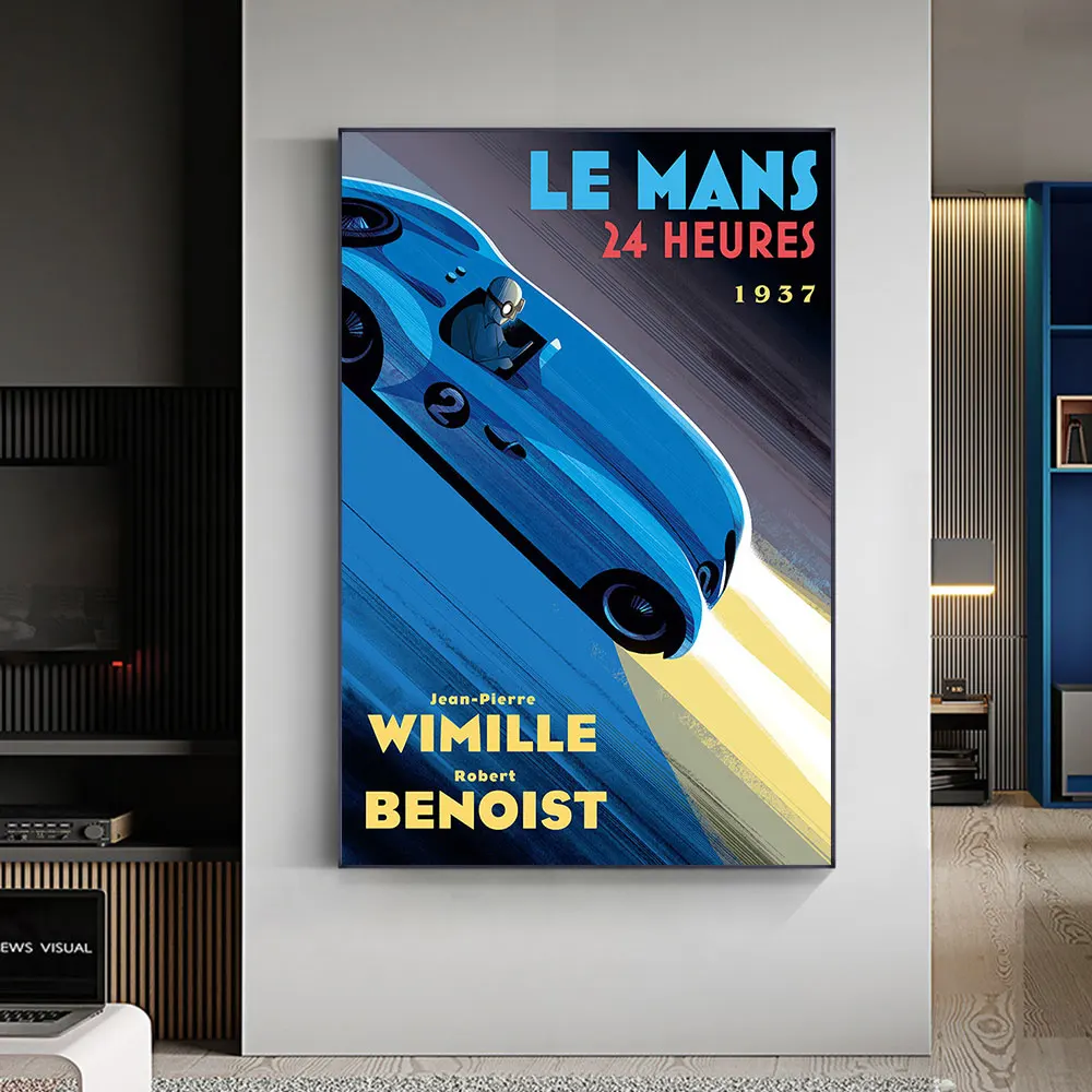 

24 Hours Of Le Mans 1937 On Canvas Print Nordic Poster Wall Art Picture For Living Noom Home Decoration Frameless