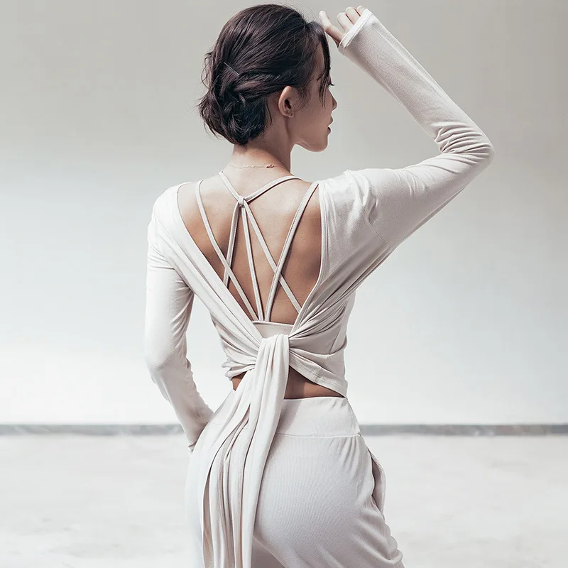 Женский топ с узелком и длинным рукавом для йоги удобные рубашки открытой спиной