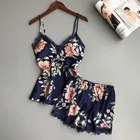 Женский Атласный пижамный комплект, летняя Пижама с цветами, домашняя одежда