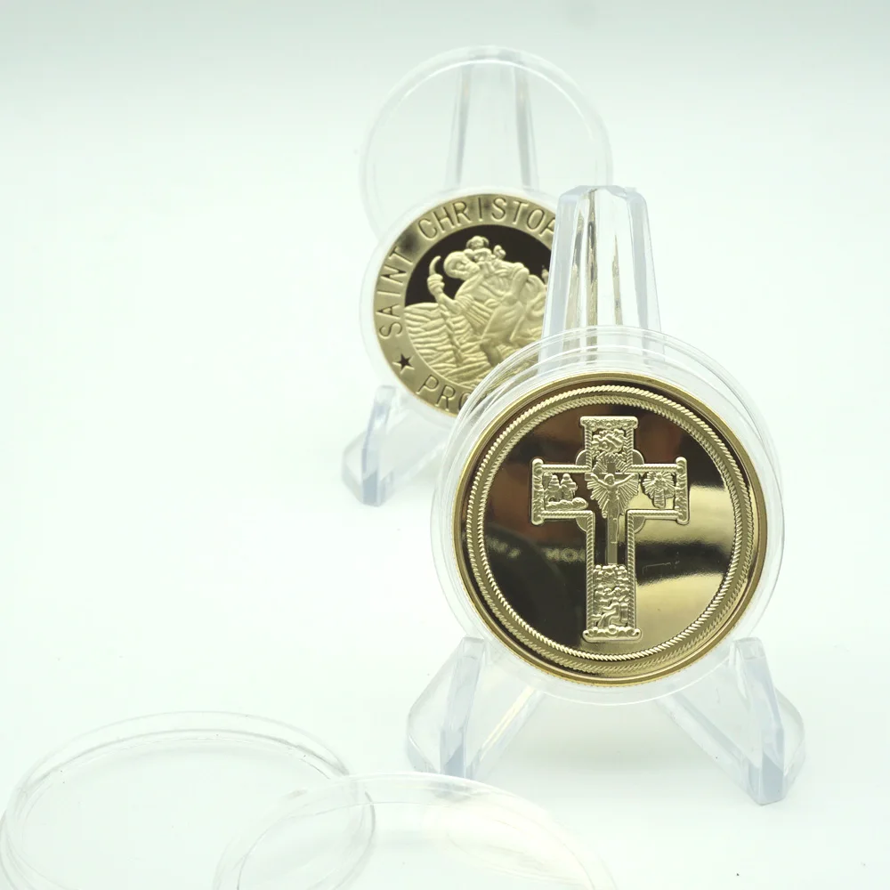 

10PCS Easter Jesus coin Christ St. Christopher Patron Saint Gold Coins