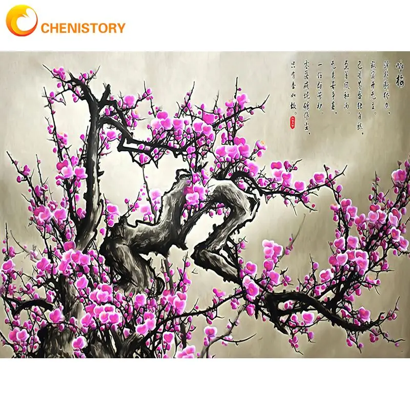 

CHENISTORY 5d Diamond Painting Plum Blossom Full Square&Round Diamond Embroidery Kits Mosaic Flowers Art Home Decor