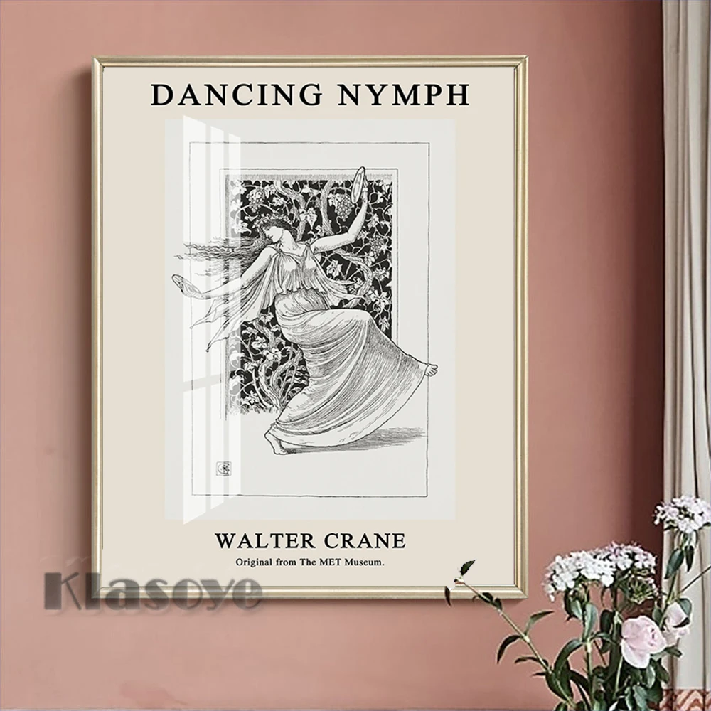

Walter Crane Children Book Illustration Exhibition Museum Black White Poster Dancing Nymph Art Prints Wall Picture Home Decor