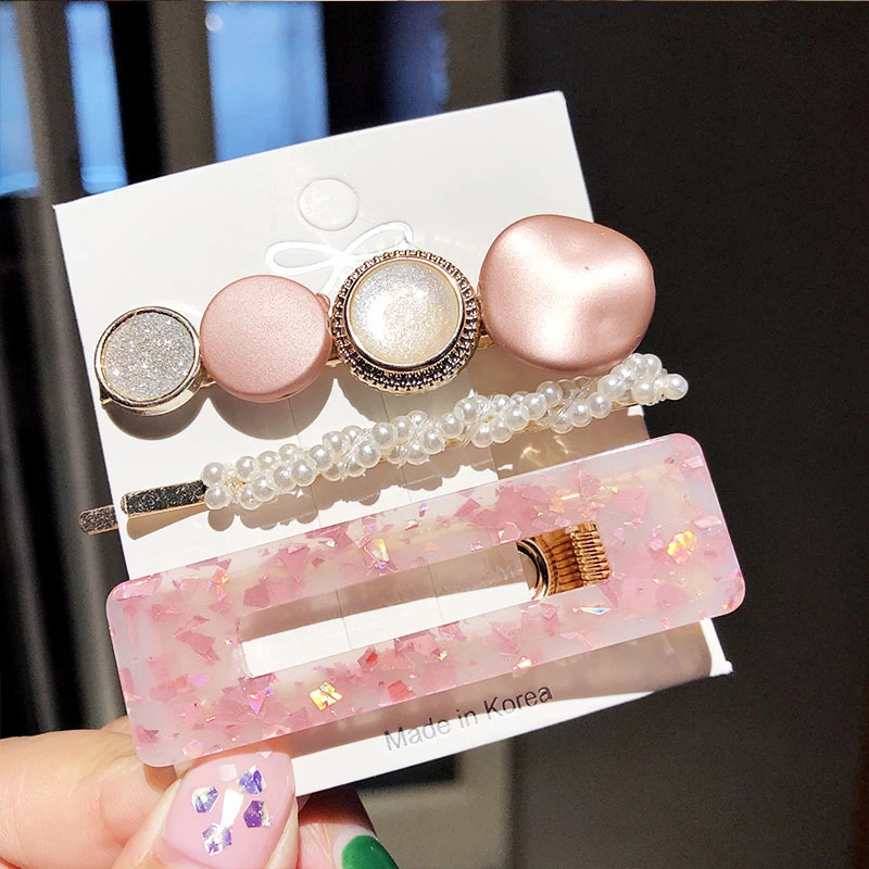 S-4Pink Корейская модная заколка-Пряжка, набор, заколка для волос для женщин, аксессуары для волос, винтажные акриловые полые геометрические заколки с блестками, женский головной Убор - Цвет: S-4Pink