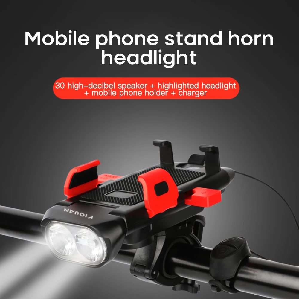 

MTB Bike Front Lamp 500LM USB Charging Waterproof Safety Warning Bicycle Headlight 4 in 1 Horn 3000mAh Power Bank Phone Holder