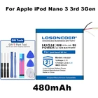 LOSONCOER 480 мАч 616-0337 аккумулятор для Apple ipod Nano 3 3G 3-го поколения MP3 перезаряжаемый Nano3 Smart A1236