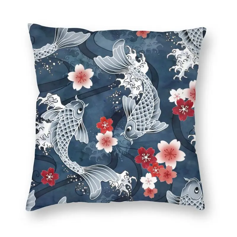 

Koi Sakura Blossom Pillowcover Home Decorative Japanese Flowers Carp Fish Cushion Cover Throw Pillow for Sofa Double-sided