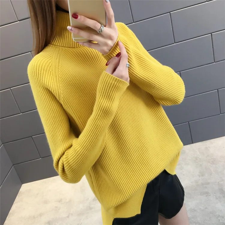 Women Solid Color Turtleneck Ribbed Pullover Sweater oversize Lady Korean Style Loose Thick Pullovers Autumn Winter Tops Q9100 | Женская