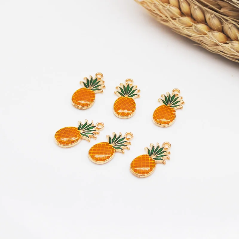 20 шт./лот Шарм Подвески в виде ананаса золотой цвет желтый и зеленый цвета эмаль