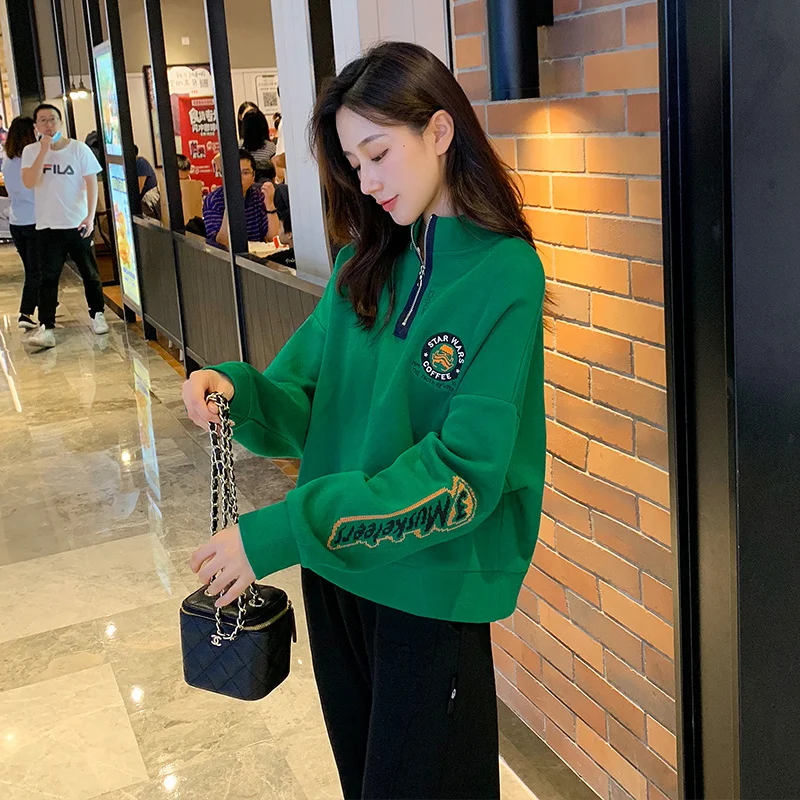 

Черный вышитый пуловер, свитшот, женский свободный костюм в стиле хип-хоп унисекс для спорта и отдыха, Новинка осени 2021