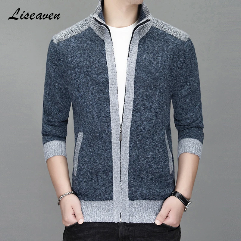 Мужской теплый свитер Liseaven Повседневный Кардиган с воротником-стойкой