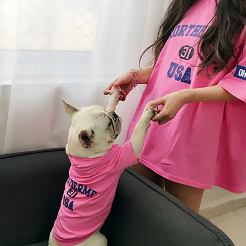 

Puppy Clothes For Small Dogs Spring Summer Thin T-Shirt Parent-Child Cartoon Cotton Fashion Cats Teddy French Bulldog Clothing