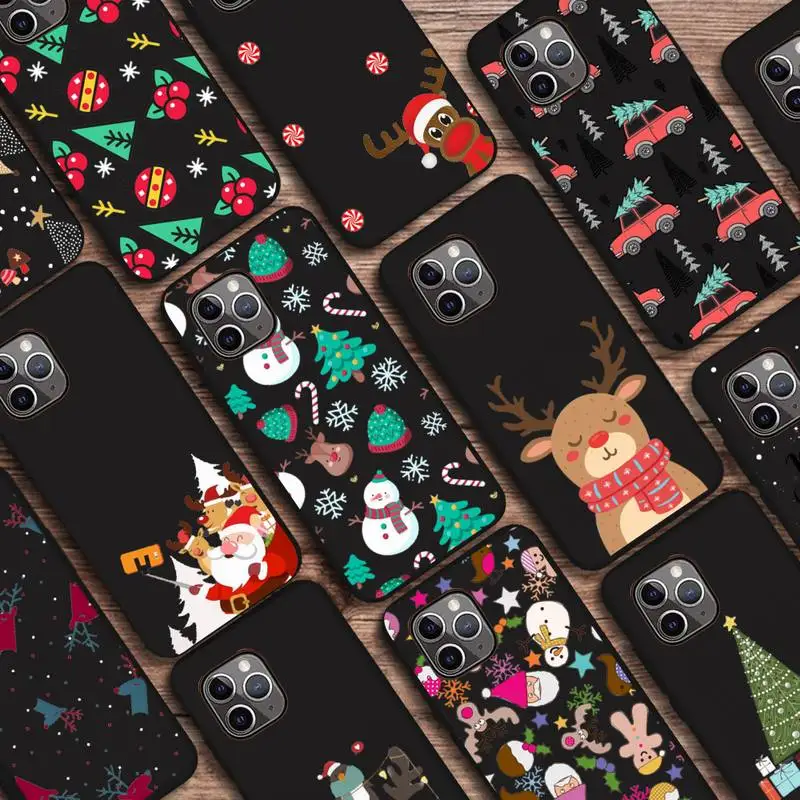 

Christmas Cartoon Santa Claus Elk Phone Case Candy Color for iPhone 6 7 8 11 12 s mini pro X XS XR MAX Plus