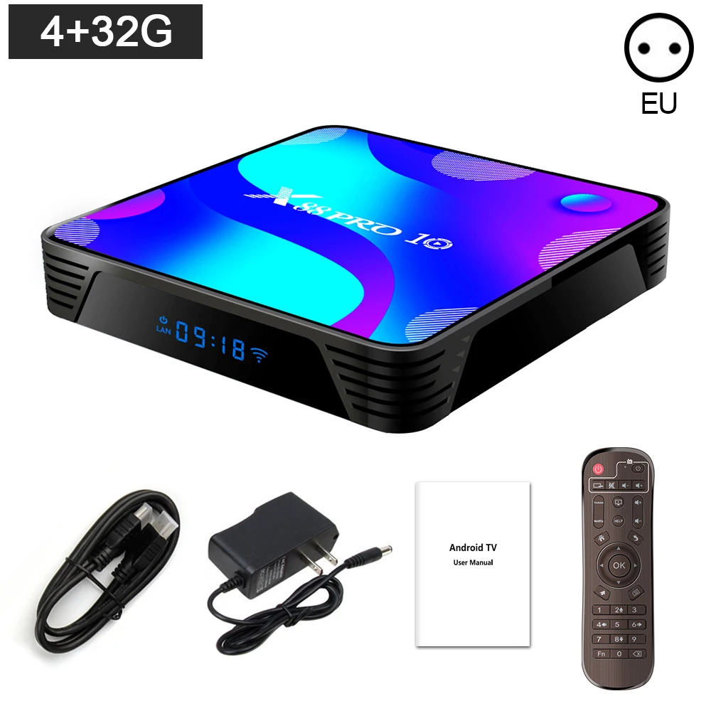 

Smart TV Box Set Android 10.0 RK3318 Quad-Core 64bit Cortex-A53 BT 4.0 4K 2.4G 5.8GHz Dual Band WiFi Set Top Box 4+32GB