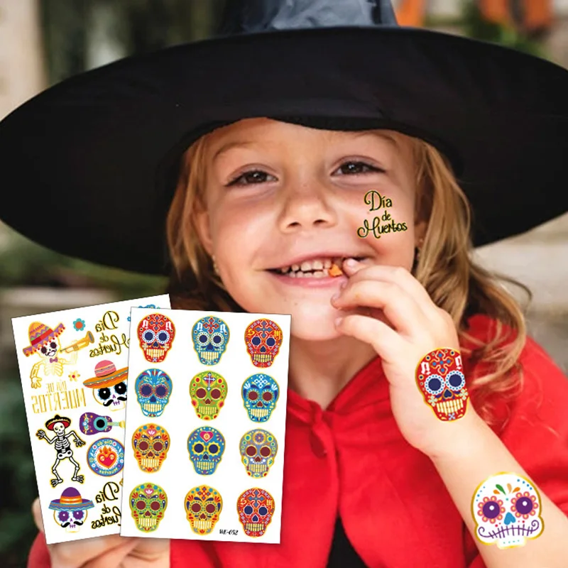 

Kids Tattoo Sticker Halloween Decoration Pumpkin Ghost Skeleton Fake Tattoo Temporaria Stickers Halloween Party Decor Supplies