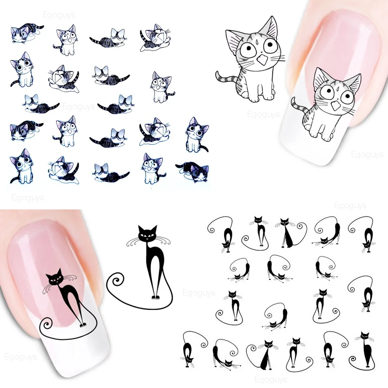 

1PC 6.5*5.2cm Water Nail Decals Cat Butterfly Animal Series DIY Nail Art Transfer Sticker Slider Manicure Decor Decorations Tips