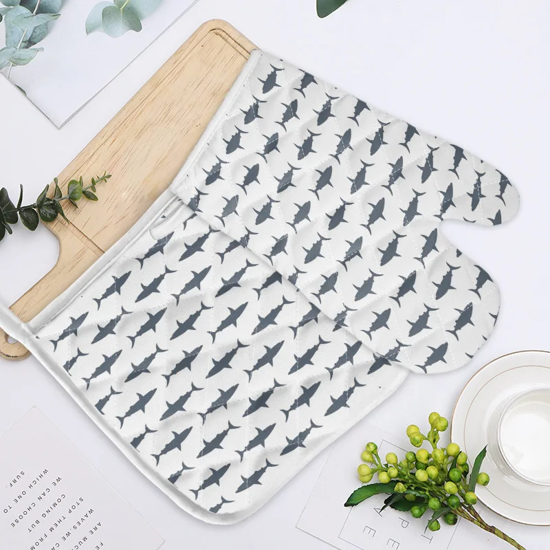 Варежки для духовки с изображением акулы перчатки выпечки защиты от горячего