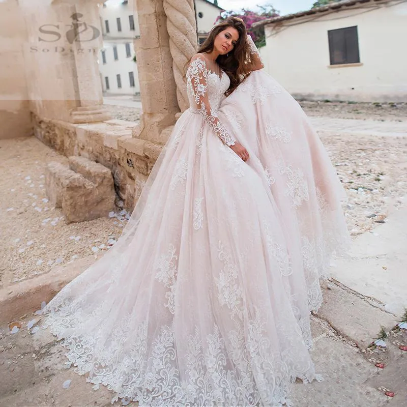 SODigne кружевное свадебное платье трапециевидной формы Boho Длинные платья для невесты рукава на заказ; длинное Шлейфы для свадебных платьев