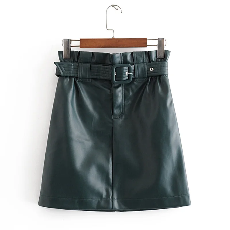 Женские юбки из искусственной кожи AGong Элегантные мини с высокой талией и поясом