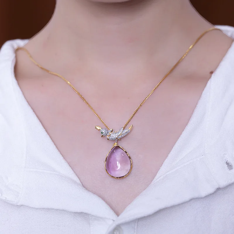 Leouerry большой натуральный аметистовый драгоченный камень ожерелье S925